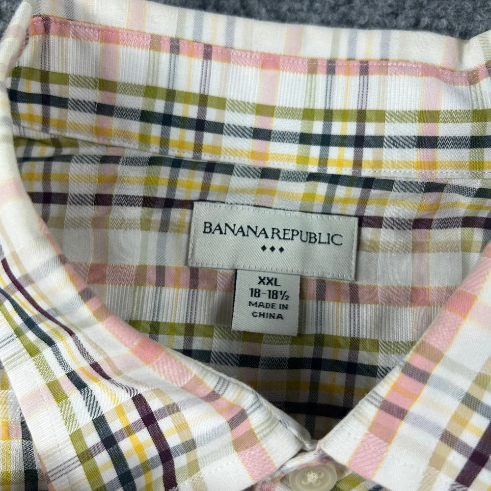 Banana Republic Button Down Mens XXL Multi Color Plaid Cotton Long Sleeve Shirt